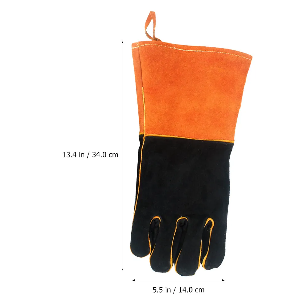 1Pair Lightweight Yet Sturdy Barbecue Gloves Cowhide Heat Resistant Double Layer Construction for Camping Outdoor Cooking