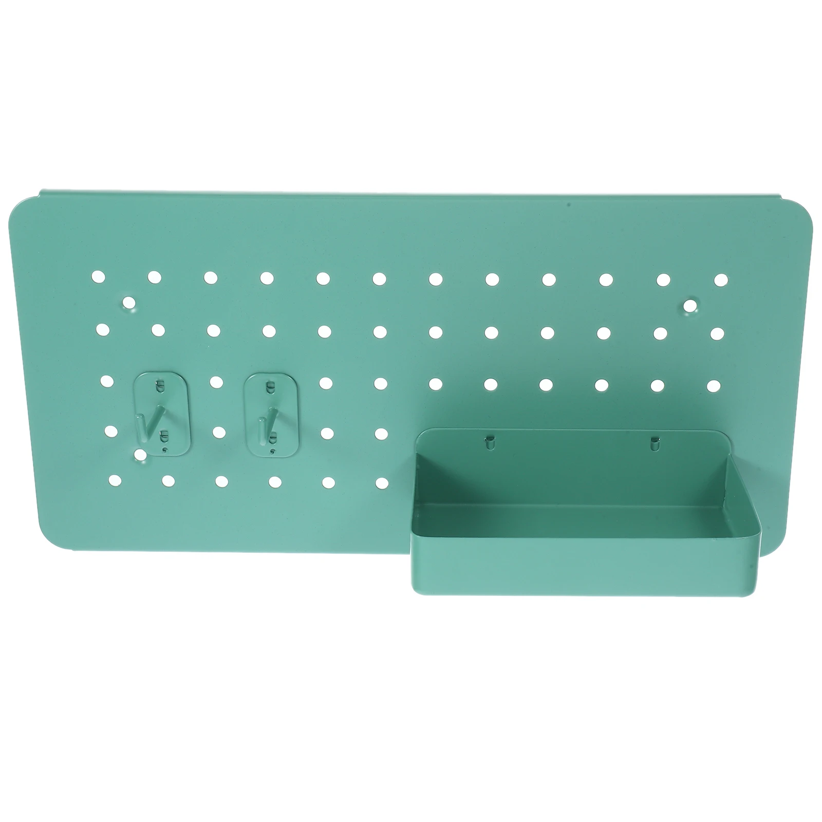 

2 Pieces Mint Green Desktop Organizer 4cm Box Double Hooks Pegboard Wall Mount Storage Shelf Home Office Door Back