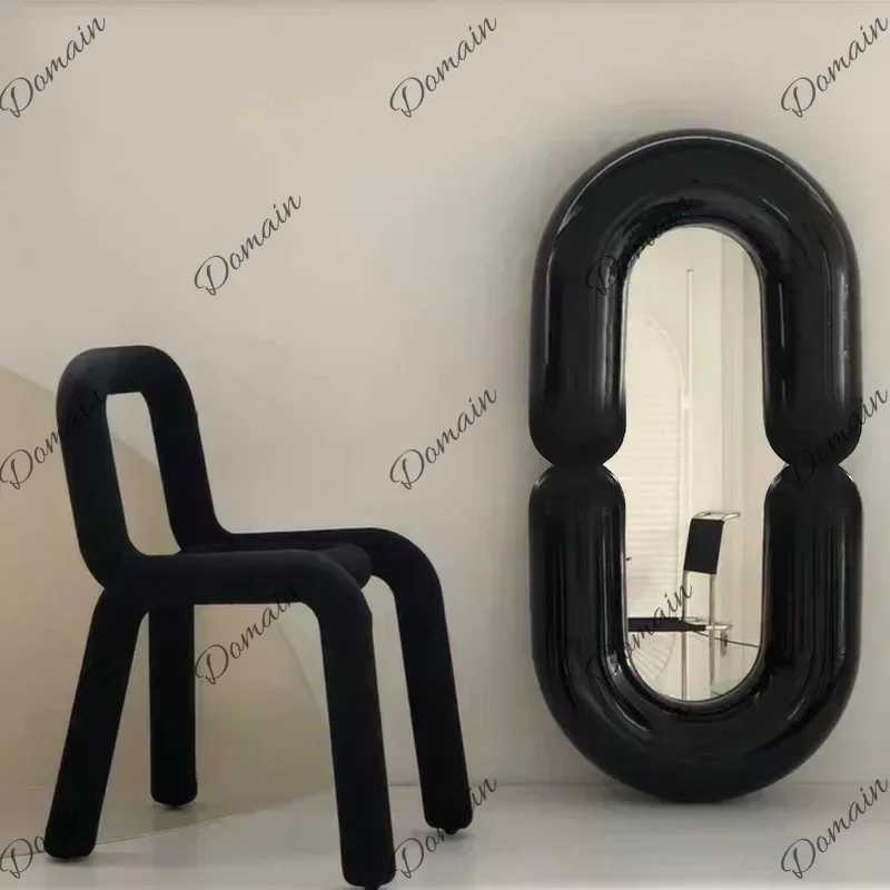 BBv Household Goods Oval Black Wall Mirror Girl Aesthetic Nordic Long Decorative Frame Bathroom Mirror Hanging Funky Memphis Esp