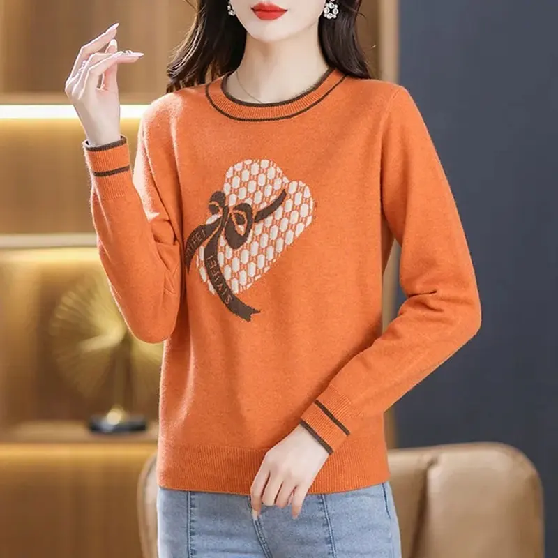 Frauen Kleidung Einfache Art Und Weise Elegante Pendeln Top Herbst Winter Alle-spiel Oansatz Beiläufige Lose Strickwaren Gestrickte Vintage Pullover