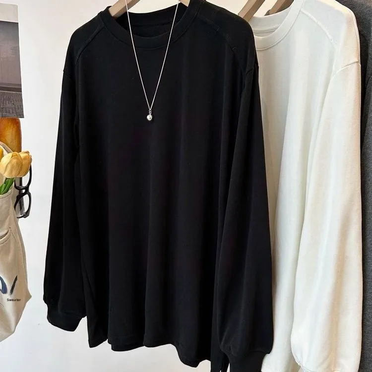 

Loose Casual Long Sve T-irt Men's Spring Autumn Winter Faion Brand Inner Wear Base irt Pure Color Slit Design Polyes...