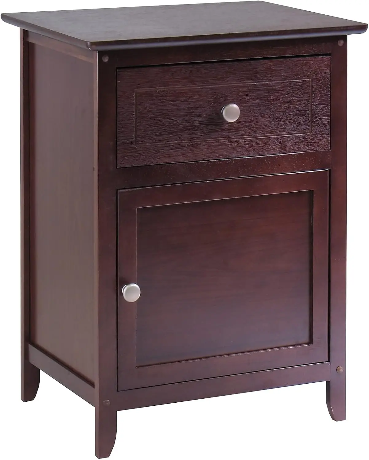 

Traditional Wood Night Stand with Drawer & Cabinet, Brown Finish, 25x19x15 Inches, Assembly Required