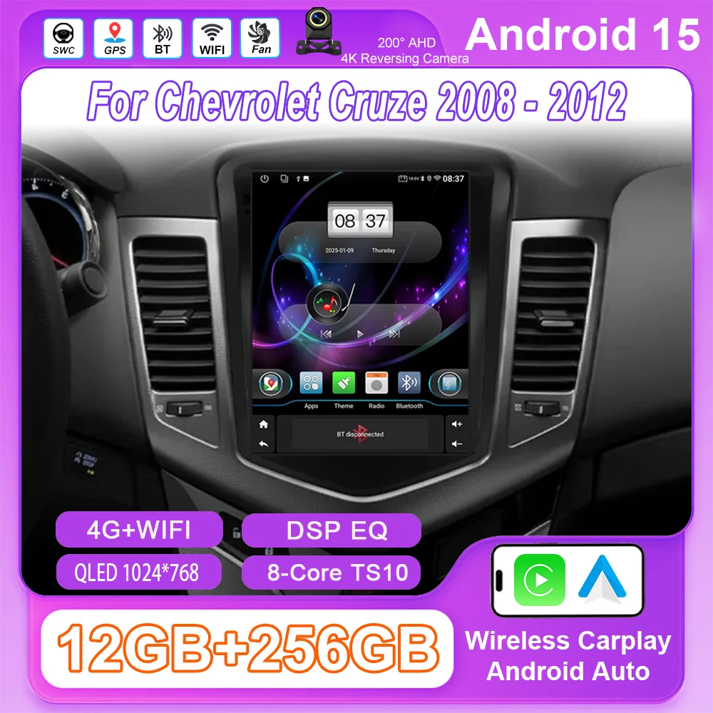 9.7" Android 15 For Chevrolet Cruze 2008 -2012 Auto High-Performance CPU Multimedia Video Player Touch Screen NO 2Din DVD WIFI