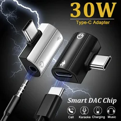 Nowy konwerter USB typu C na gniazdo 3,5 mm AUX Audio Słuchawki Szybka ładowarka 30 W do Samsung iPhone 15 Xiaomi Huawei