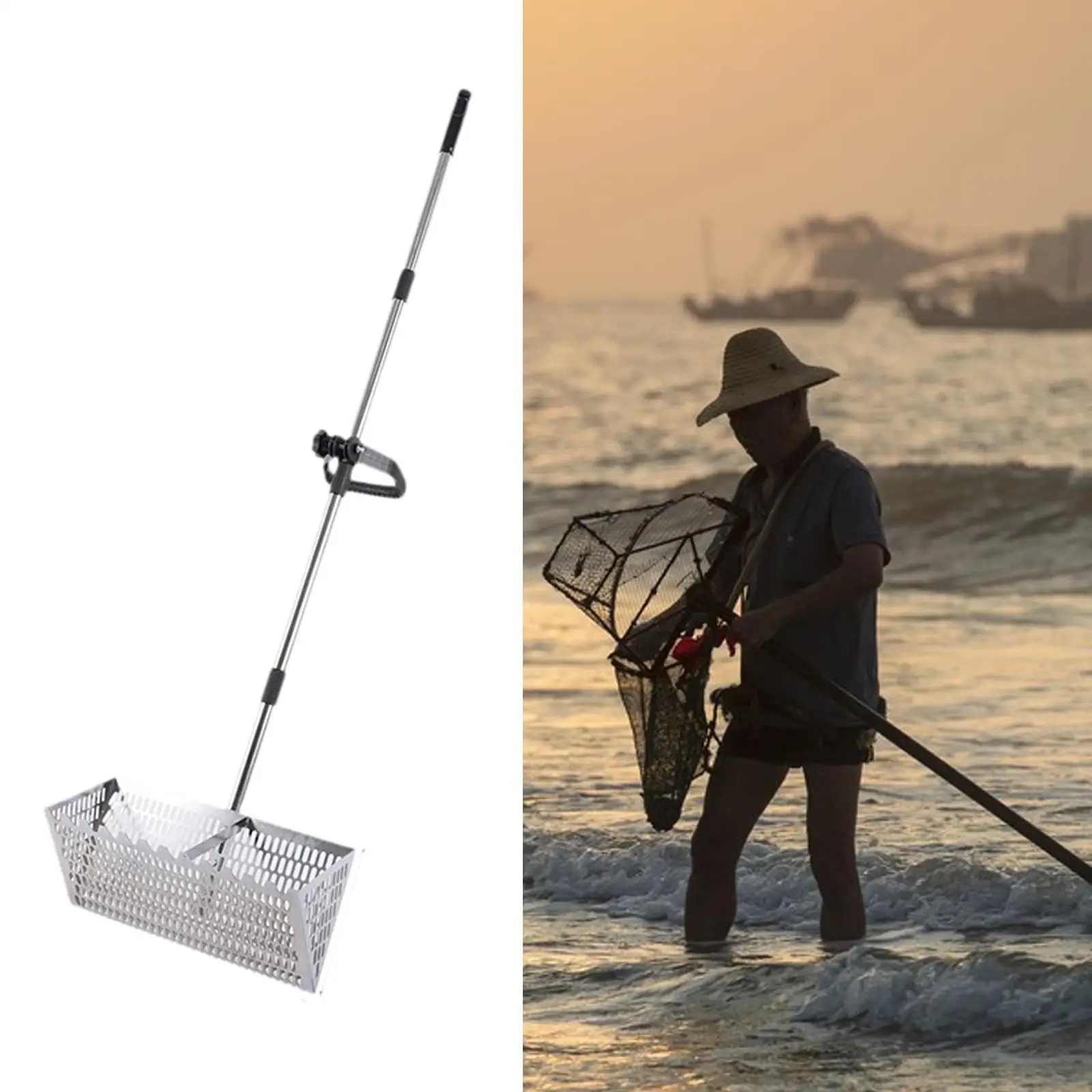 

Sand Rake Premium Versatile Telescopic Handle Stainless Steel Convenient Sifting Easy Cleanup Wide Basket Sifter Pet Shovel