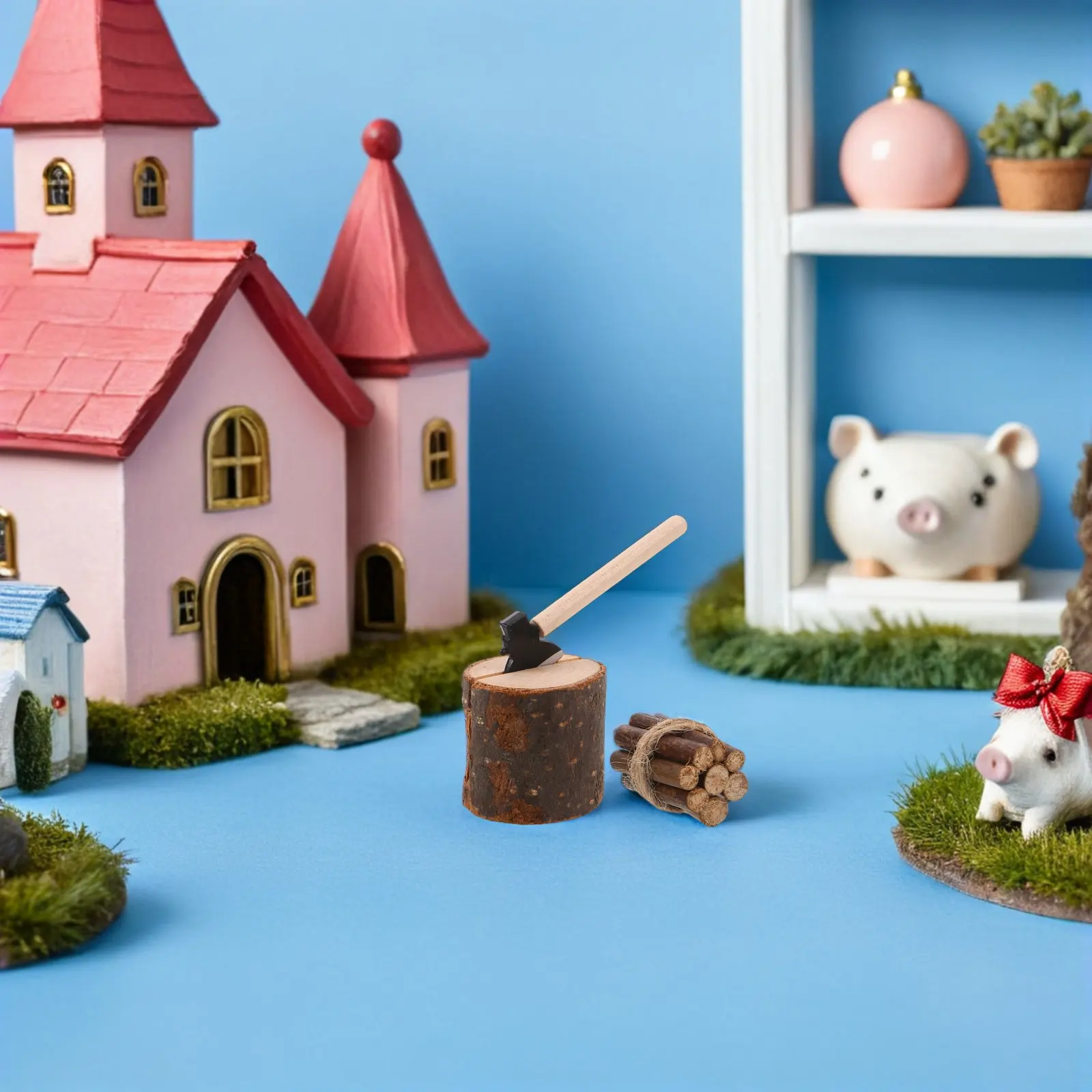 1Set Realistic Firewood Set Miniature Wood Chopper Tiny Hatchet Miniature Camping Tools Fairy Garden Ornaments Dollhouse