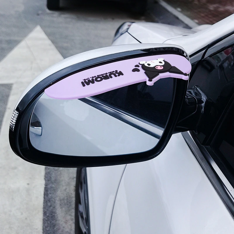 Kawaii Cartoon Kuromi Car Window Rearview Mirror Rain Eyebrow Rainproof Cover From Rain Baffle Vehicle Mounted Cute Decoration