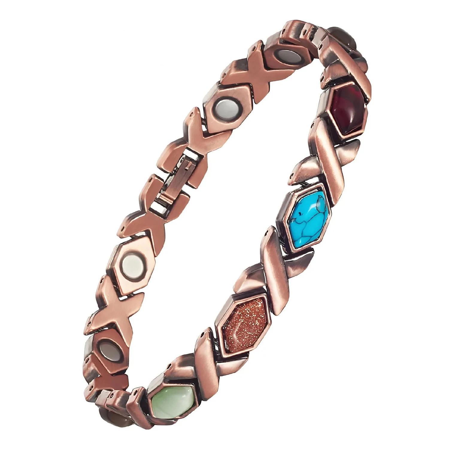 Damen-Magnetarmband, bunte Steine, magnetisches Armband für Frauen mit Magneten, verstellbares Magnetglieder-Armband