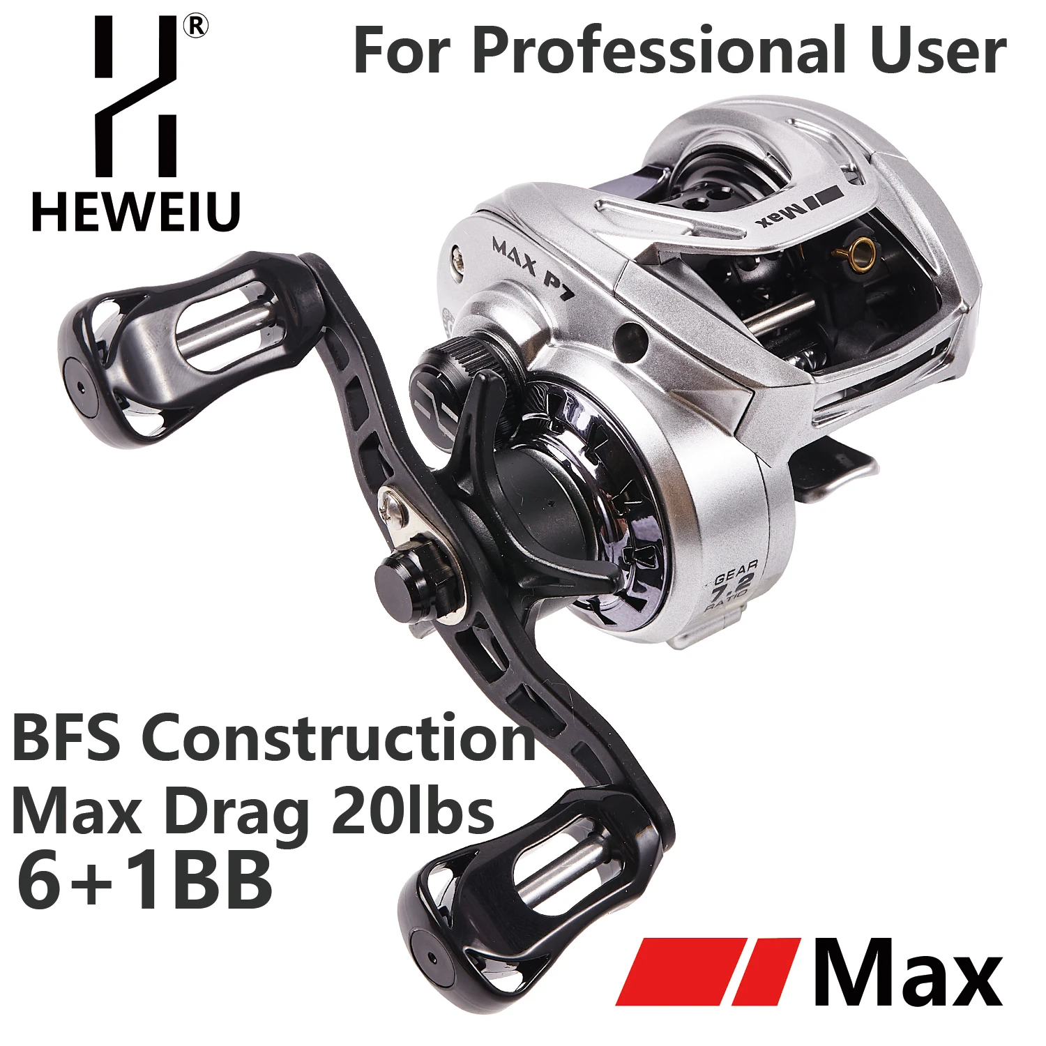 HEWEIU I Max Drag 20lbs BFS Construction Baitcasting Reel 6+1BB Casting Reel for Saltwater or Freshwater