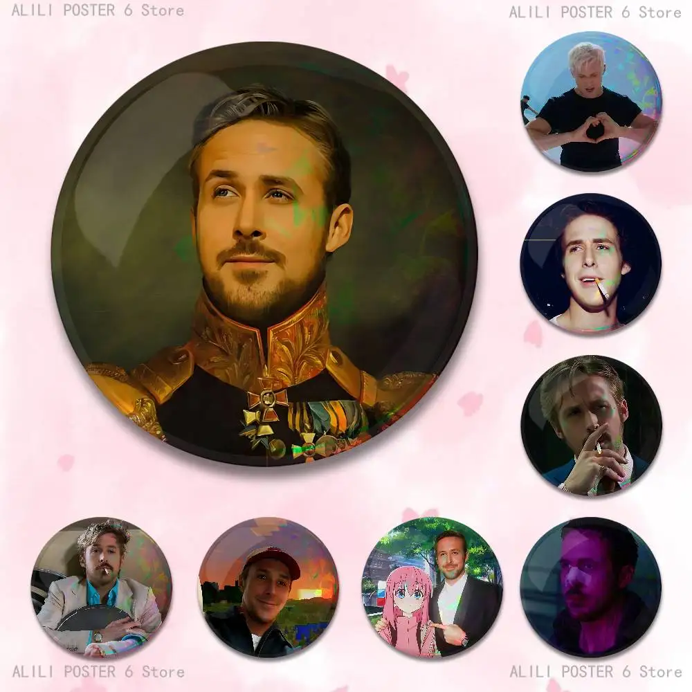 R-Ryan G-Gosling Ken Badges 25 32 44 58 75 mm Round Cosplay Pin Bag Decor Fans Collect Friends Gifts Brooch Souvenir