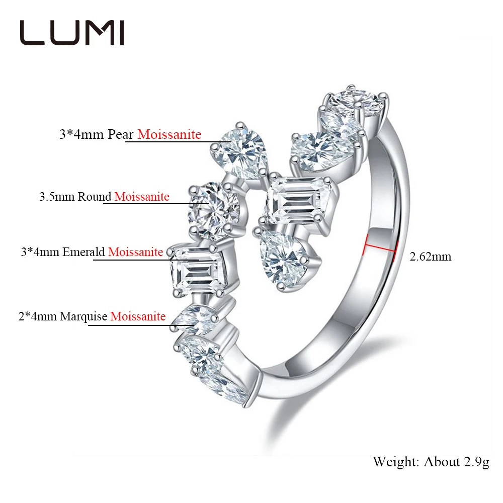 

LUMI Unique Multiple Shapes Moissanite S925 Silver Ring for Party Anniversary Birthday Present Engagement Jewelry 2025 New