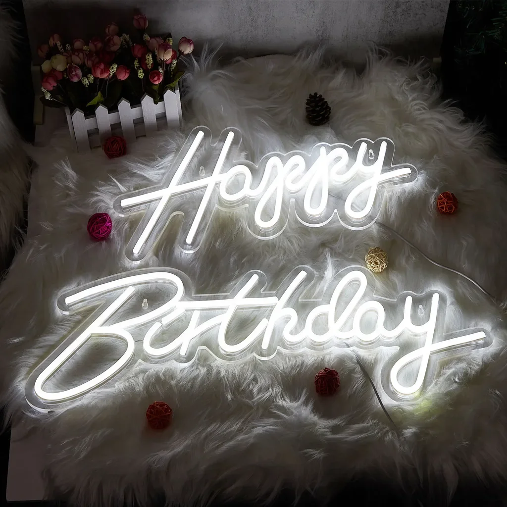 

USB Dimmable Neon Signs LED Happy Birthday Custom Neon Light for Bedroom, Office, Living Room, Party, Holiday Wall Decoration