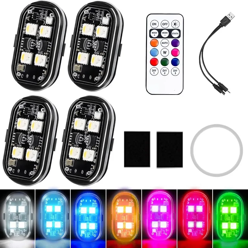 RGB Led Car Strobe Lights Motorcycle LED Flash Position Wireless Light Aircraft Airplane Helicopter Warning Lights Accessories