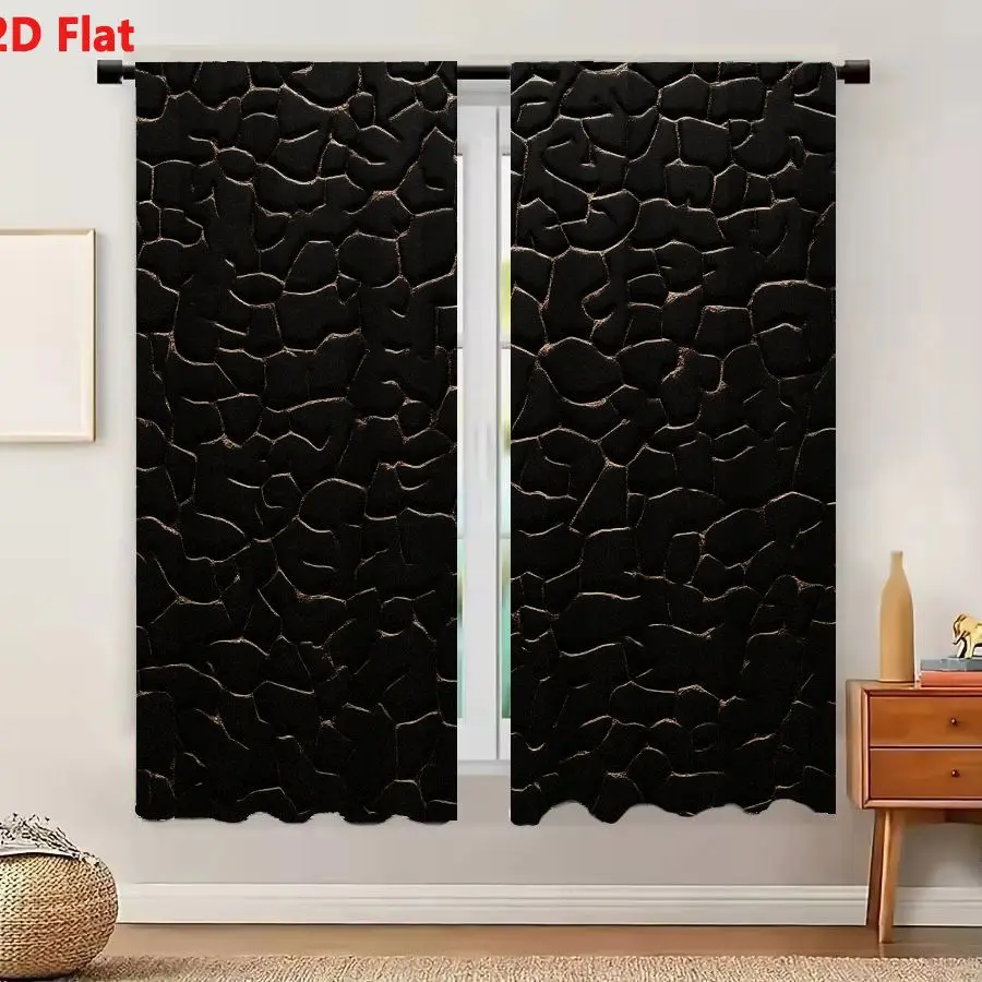 2Pcs Curtains Add 2D Flat Dark Textured Cracked Surface With Irregular Polygonal Shapes And Subtle Highlights Window Drapes for