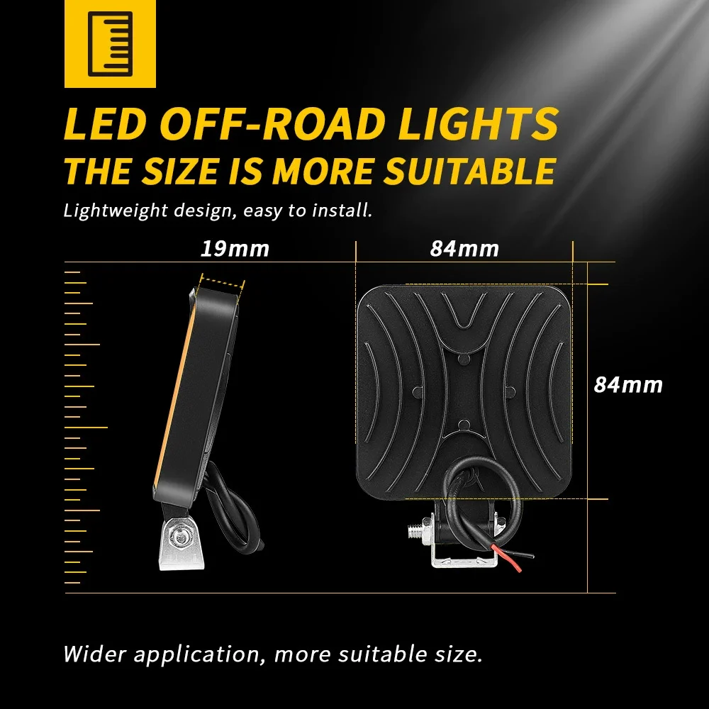 12V 24V 16 Led Waterproof Work Light Bar Square Spotlight 48W Work Light Headlight For SUV Truck Off Road Night Driving Light