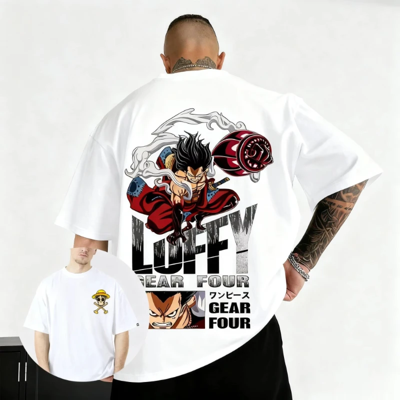 Camiseta Unisex de One Piece Luffy Gear 4, Camiseta Gráfica de Manga Corta para Hombre y Mujer, Ropa de Calle de Verano, Estampado de Manga Japonés Informal