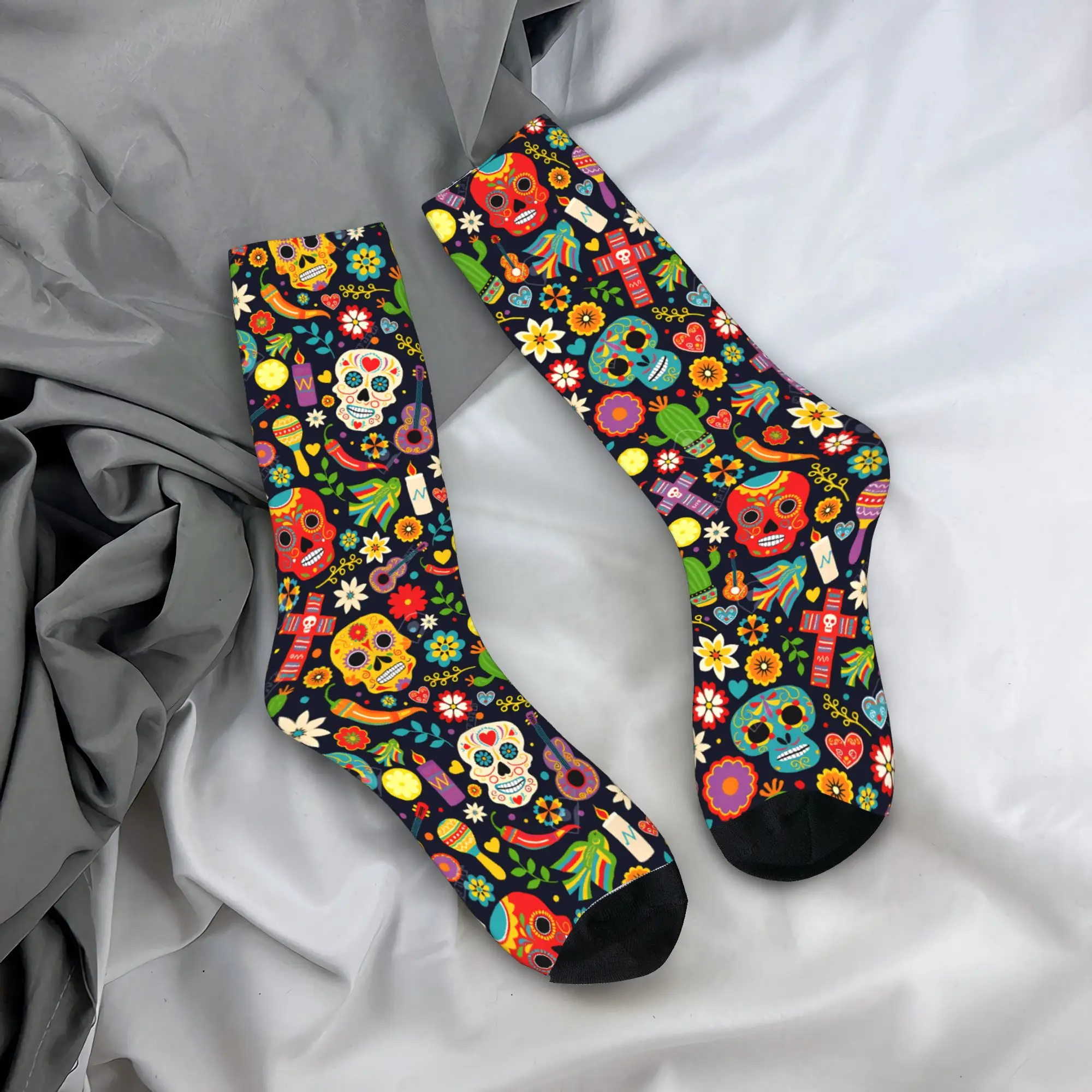 

Colorful Floral Sugar Skull Socks Anti Skid Stockings Couple Quality Outdoor Socks Winter Novelty Pattern Socks