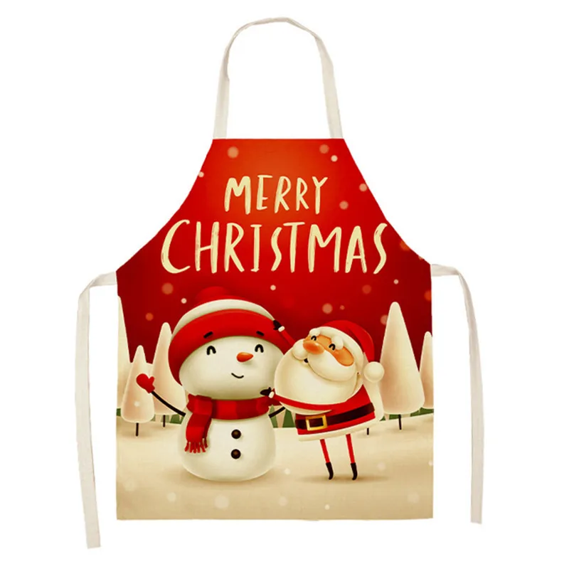 Cartoon Santa Claus Pattern Ladies Kitchen Apron 65x53cm Kids Sleeveless Cotton Linen