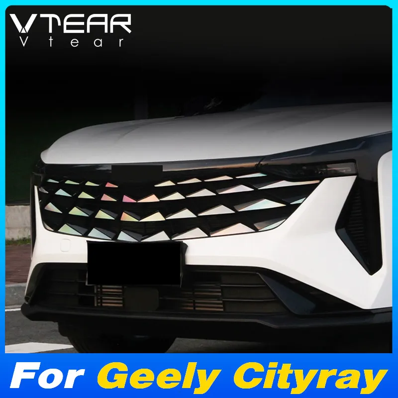 Vtear Car Front Middle Grille Net Stickers Cover PVC Film Protective Exterior Decoration Accessories For Geely Cityray 2024 2025