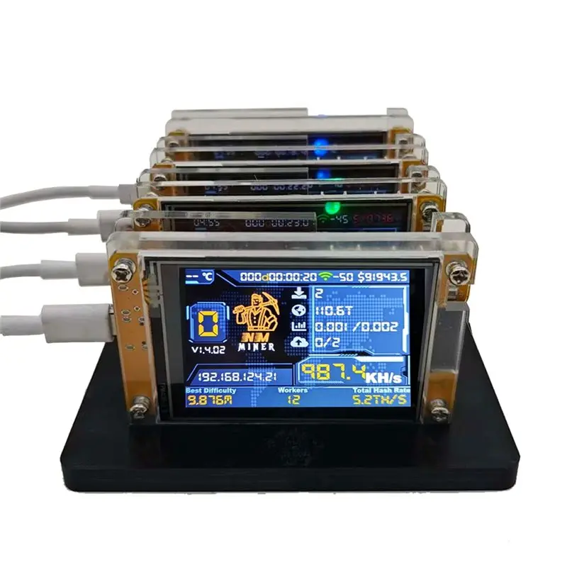 Exquisite-Bitcoin Crypto Solo Miner 4X 987KH/S Nmminer Nerdminer+ 4 Slots Stand Upgraded Harshrate 2.8 Inch Smart Display Lotter
