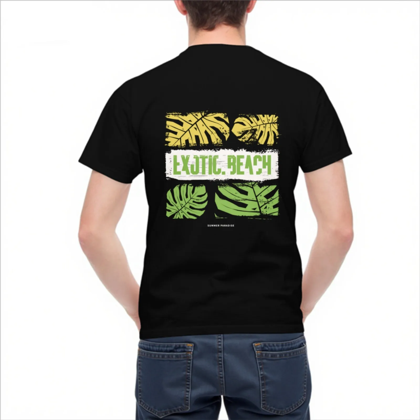 Exotic Beach Monstera Leaf Graphic Print Men's Casual Cotton Short Sleeve T-Shirt