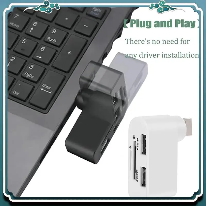 Hub USB Dapat Diputar 4 In 1 Premium, Hub Laptop, Hub USB Putar 180 Derajat Portabel, Stasiun Dok Hub USB (Hitam+Putih)
