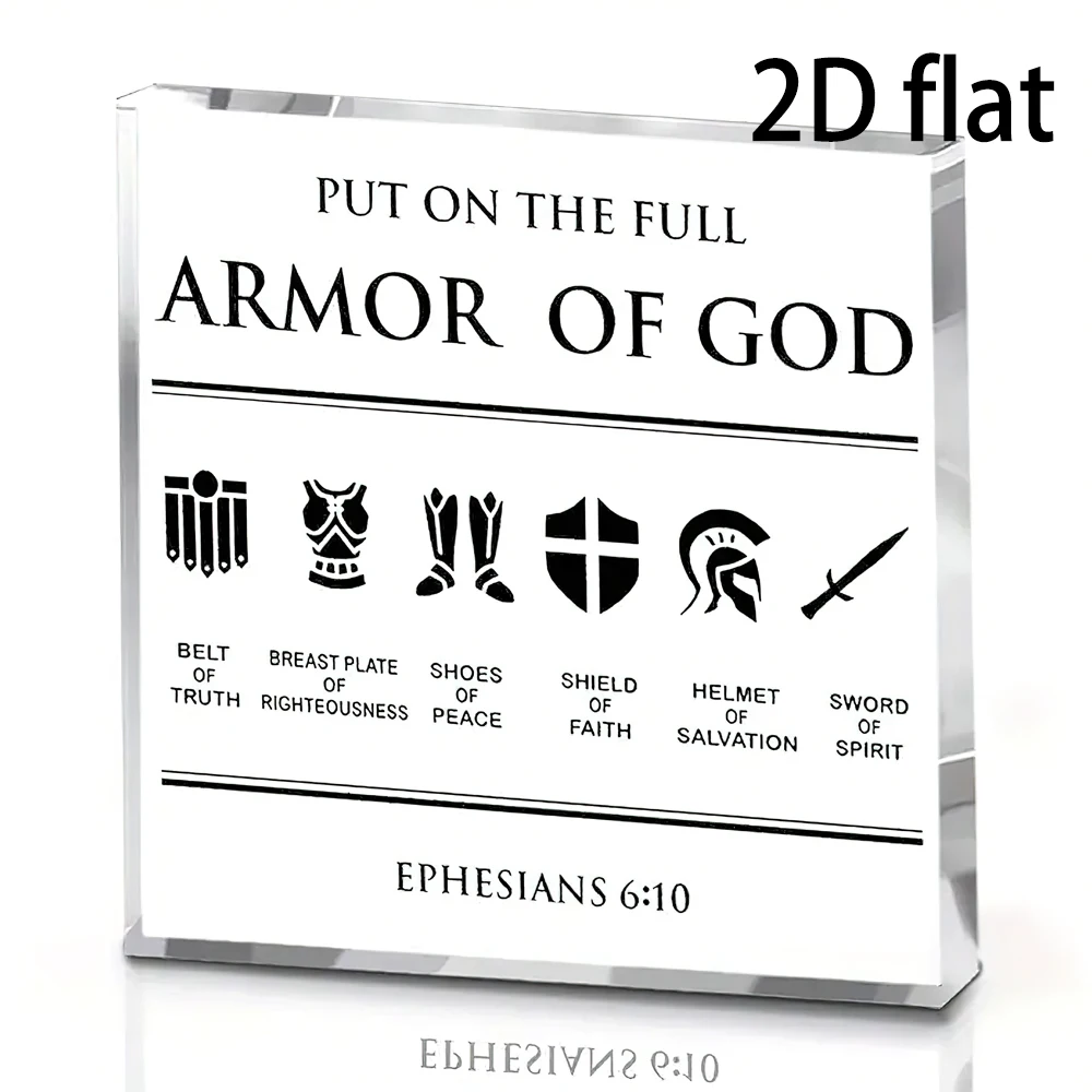 [Christian Desk Sign] Inspirational Christian Acrylic Desk Sign - 2D Flat, Full Armor of God Bible Verse Ephesians