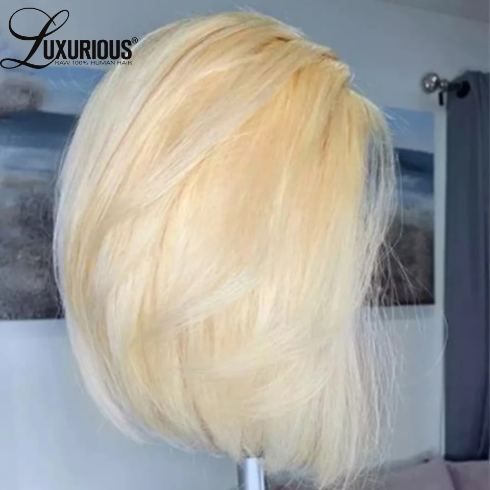 Wig Bob Pendek Potongan Pixie Abu-abu Wig Rambut Manusia Renda Depan untuk Wanita Wig Frontal Renda Transparan 613 Rambut Putih Remy Peruvian 150%