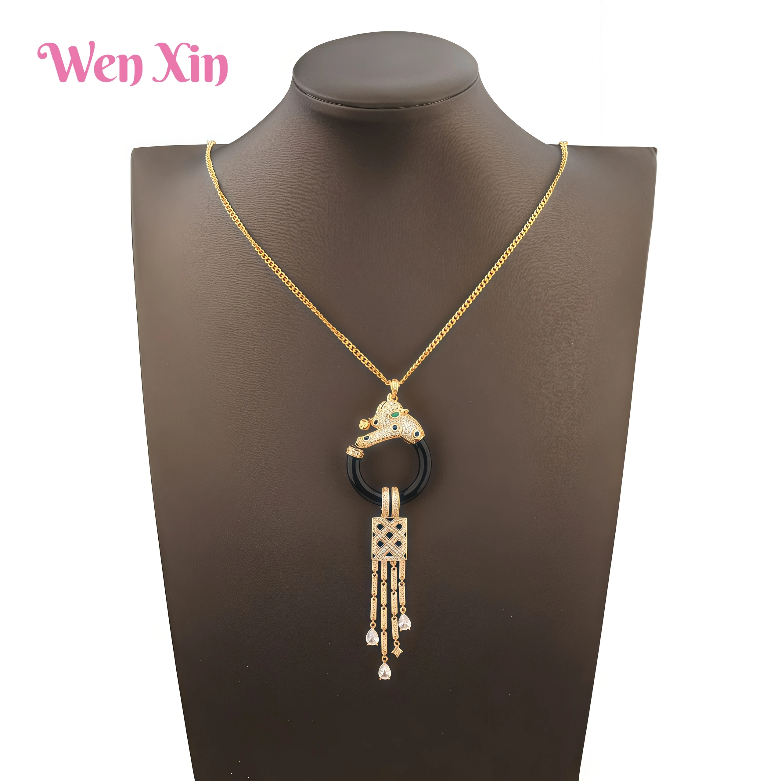 

WENXIN Brand MUSHAN MCT New Top Grade Quality Pendant Full Diamond Leopard Gold Plated Necklace Leopard Head Animal Necklace