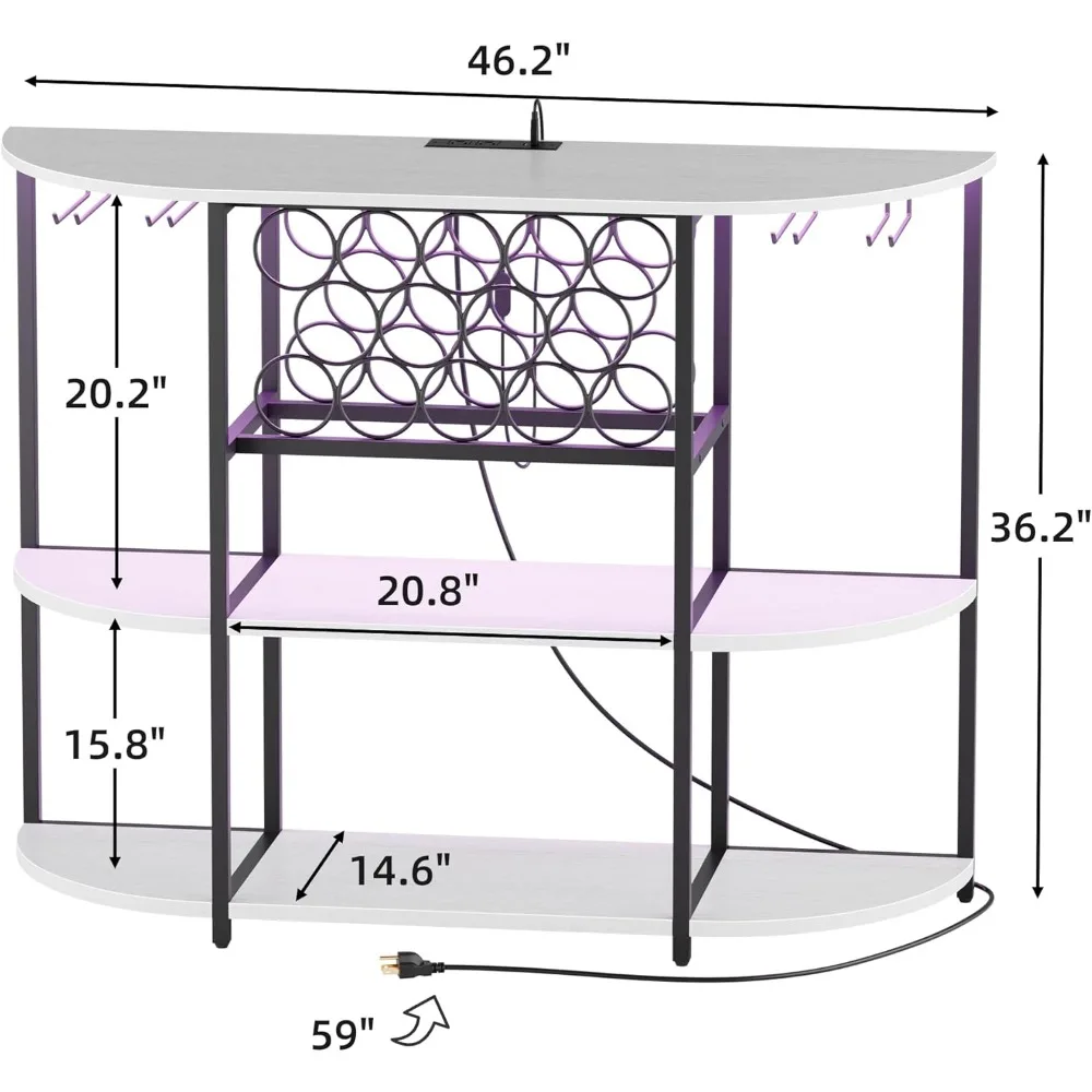 Weinbarschrank mit LED-Leuchten und Steckdosen, freistehender Kaffee- und Spirituosen-Barschrank mit Glashalter
