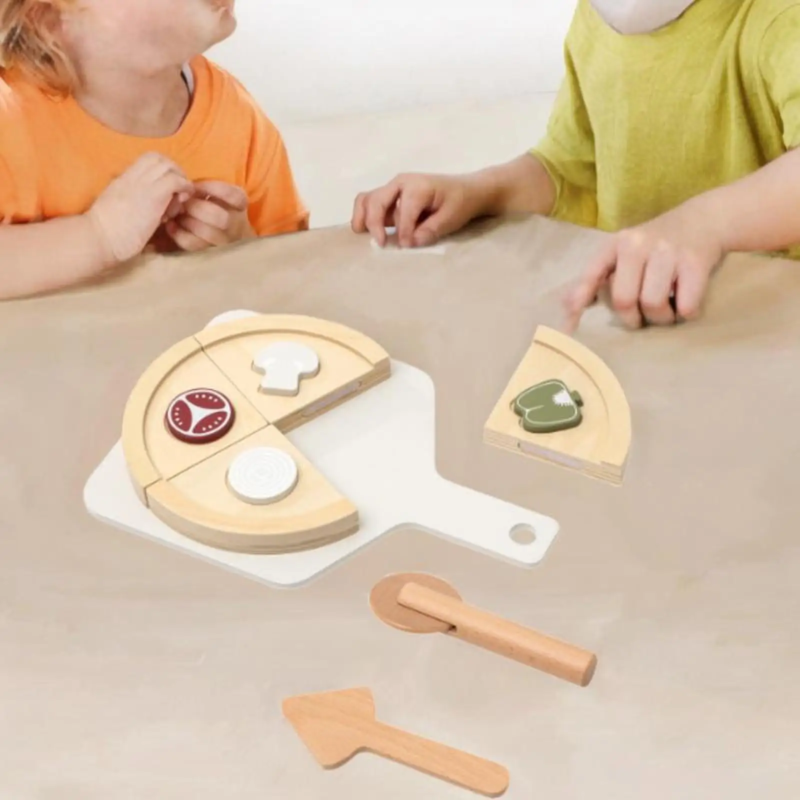 Set Pizza Kayu Mainan Memasak Kayu Bermain Pura-pura untuk Anak Laki-laki Perempuan Usia 3-8 Tahun