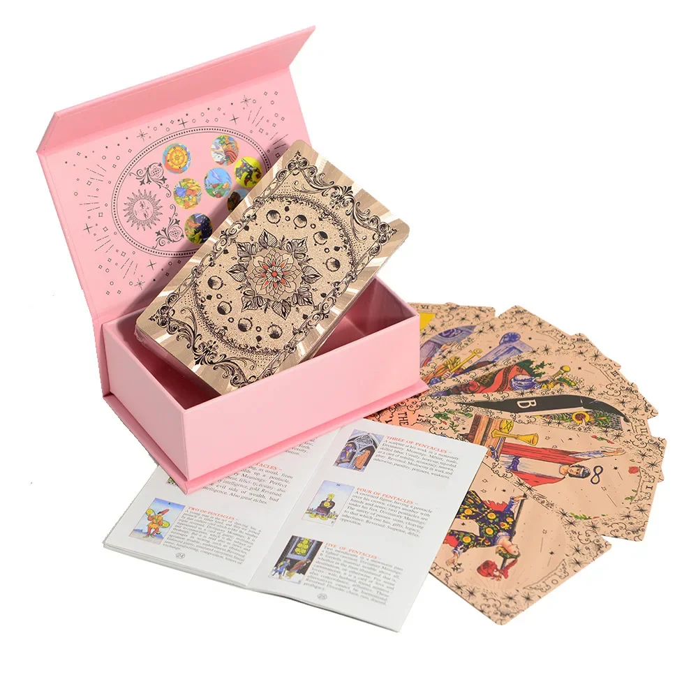 

78Pcs Pink Classic Wait Tarot Cards with Guide Book Divination Deck Family Party Board Fate Card Fortune Telling Game