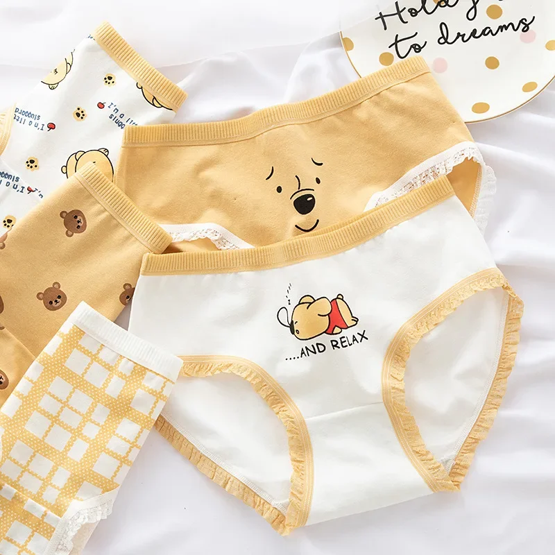 

4PCS pure cotton women's underwear comfortable cute cartoon bear underwear sexy close fitting underwear M-XL