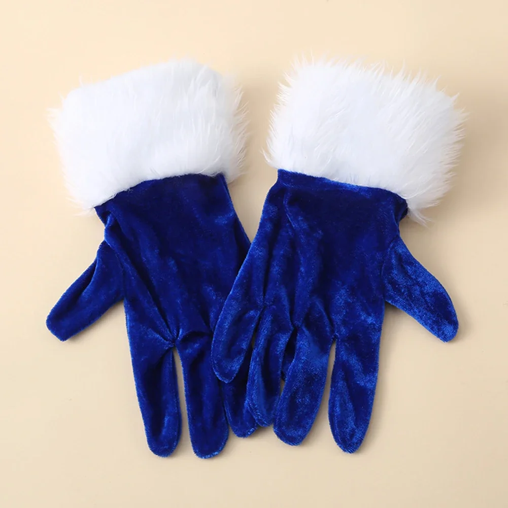 Santa Gloves White Plush Short Full Finger Christmas Festive Accessories Lounge Elastic Short Mittens Christmas Party Costume