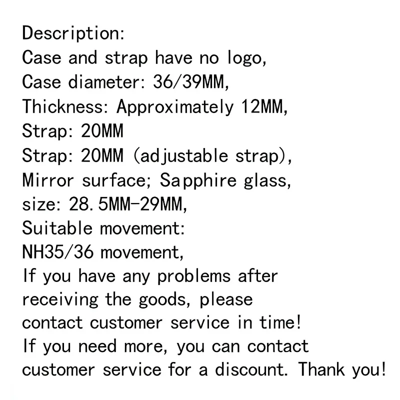 Watch Modification Accessories for Oyster Perpetual 36/39MM Case and Strap Set, Sapphire Glass for NH35NH36 Movement