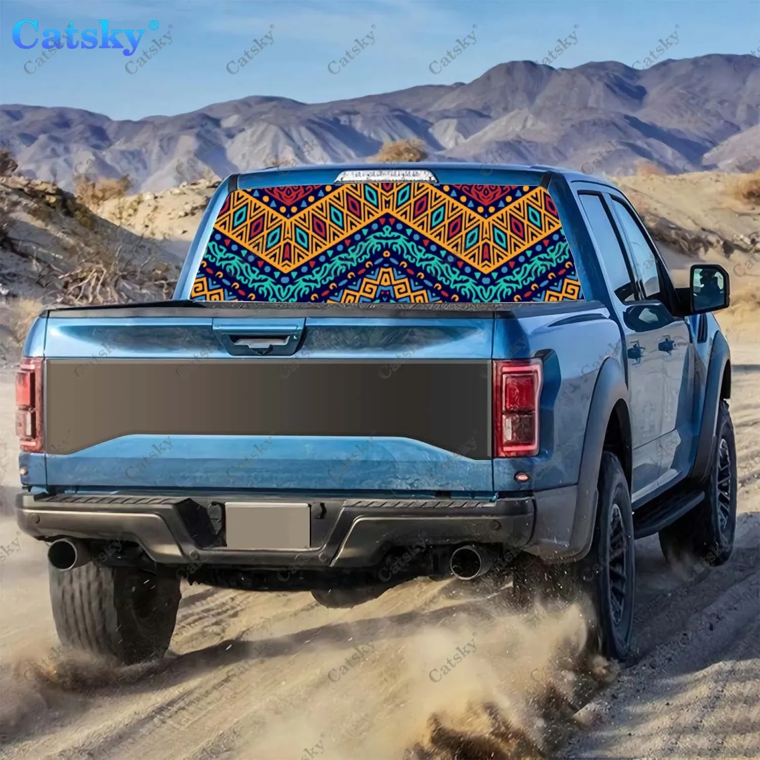 Classic Retro Bohemian Car Rear Window Sticker Decor Windshield Decal Truck Rear Window Decal Universal Perforated Vinyl Graphic