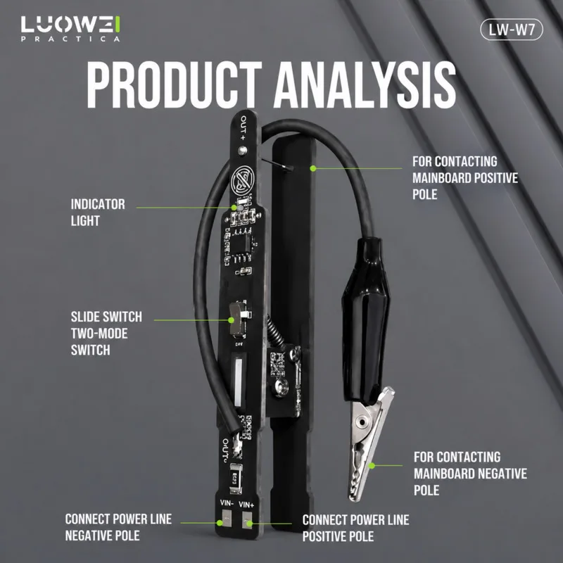 LUOWEI LW-W8 Universal Switch Clip Current Test Clip with Indicator Light Phone Motherboard Short Circuit Debug Clamp PCB Repair