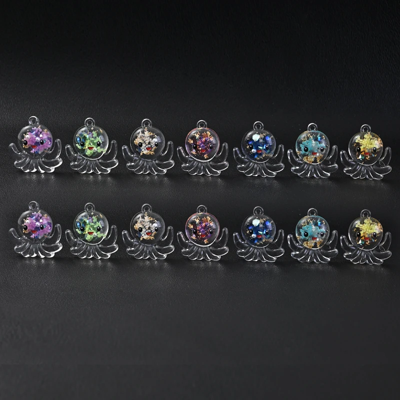 10Pcs Cute Luminous Clear Cartoon Kawii Octopuses Squid Sea Animal Glowing Resin Charms pendenti per gioielli che fanno orecchino