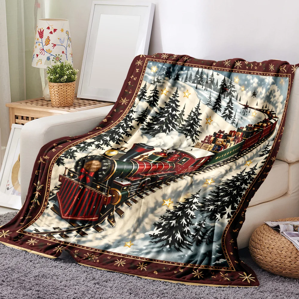 1PC Christmas Train Print Blanket – Made from soft plush flannel, this lightweight and durable blanket is perfect for sofas, bed