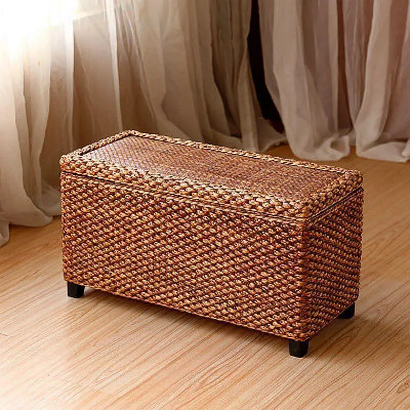 

American rattan storage stool foyer shoe change stool end of bed shoe stool solid wood finishing