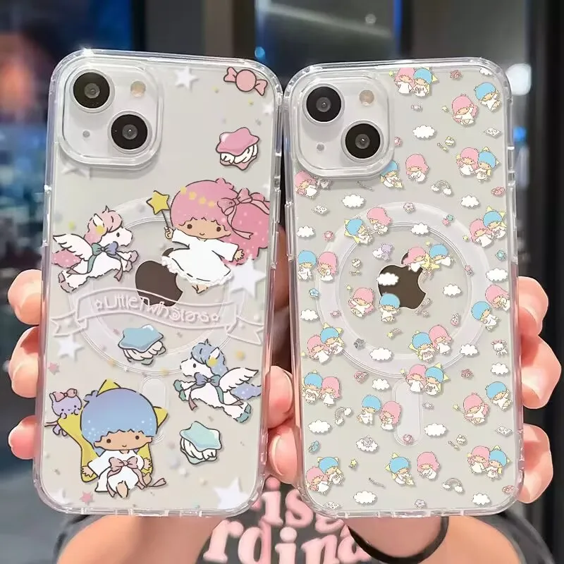 Cute Little Twin Stars Magsafe Magnetic Phone Case for Samsung Galaxy S24 S23 S22 S21 S20 FE Plus Ultra 5G Soft Clear TPU Cover