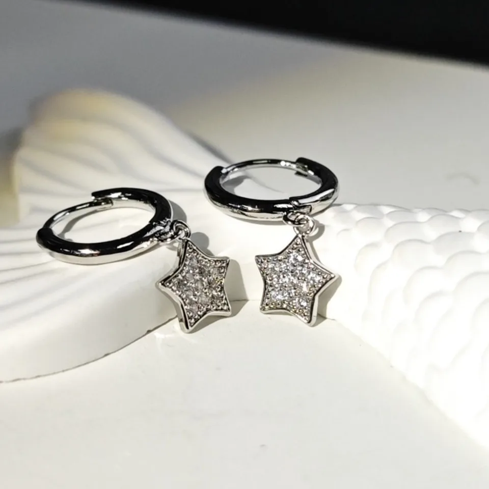 لامعة الأذن مشبك مايكرو مطعمة الزركون الخماسية نجمة أقراط رائعة الحلو دائرة أقراط ضوء الأقراط الصغيرة الفاخرة