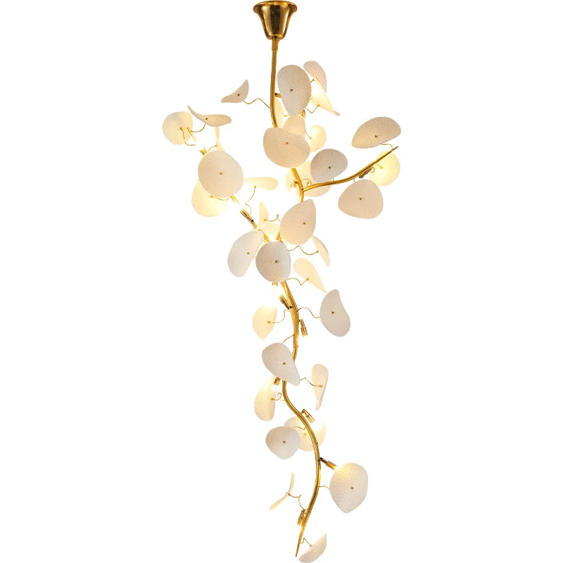 

Stair art chandelier, creative, empty, high-end modeling, villa, hotel, lotus leaf chandelier