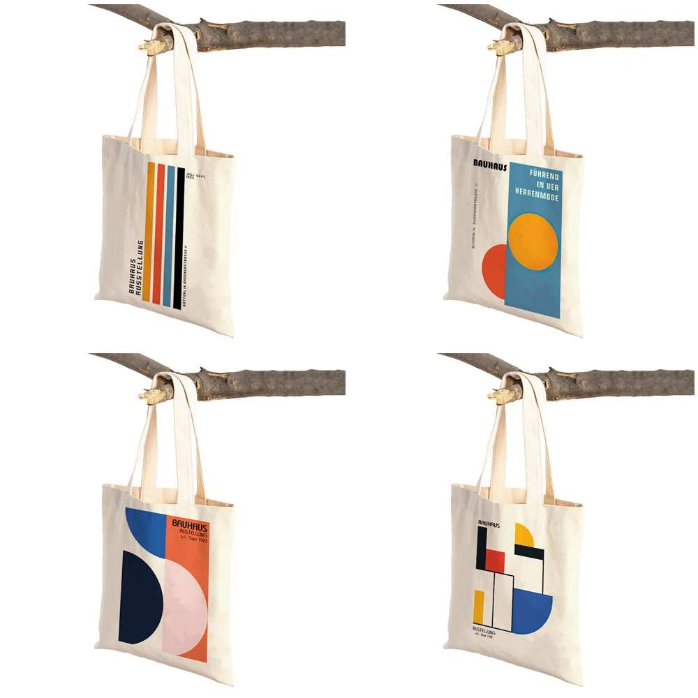 Bauhaus Minimalist Abstract Color Block Women Shopping Bags Double Print Casual Canvas Shoulder Handbag for Child Shopper Bag