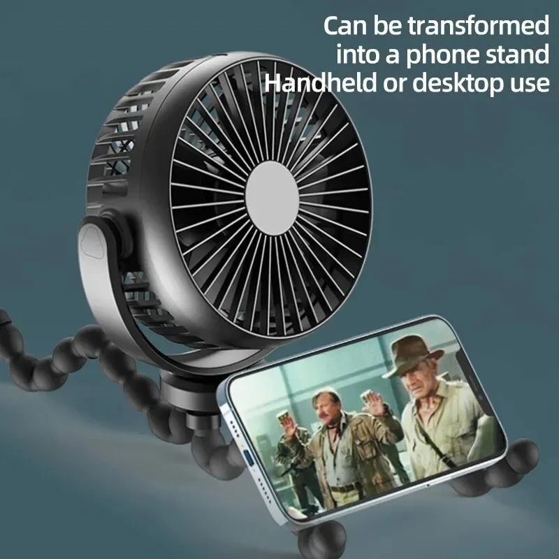 Folding Fan Multi-functional Stroller Handheld Mini Fan Portable USB Charging Octopus Stand Variable Styling Cooler for Home