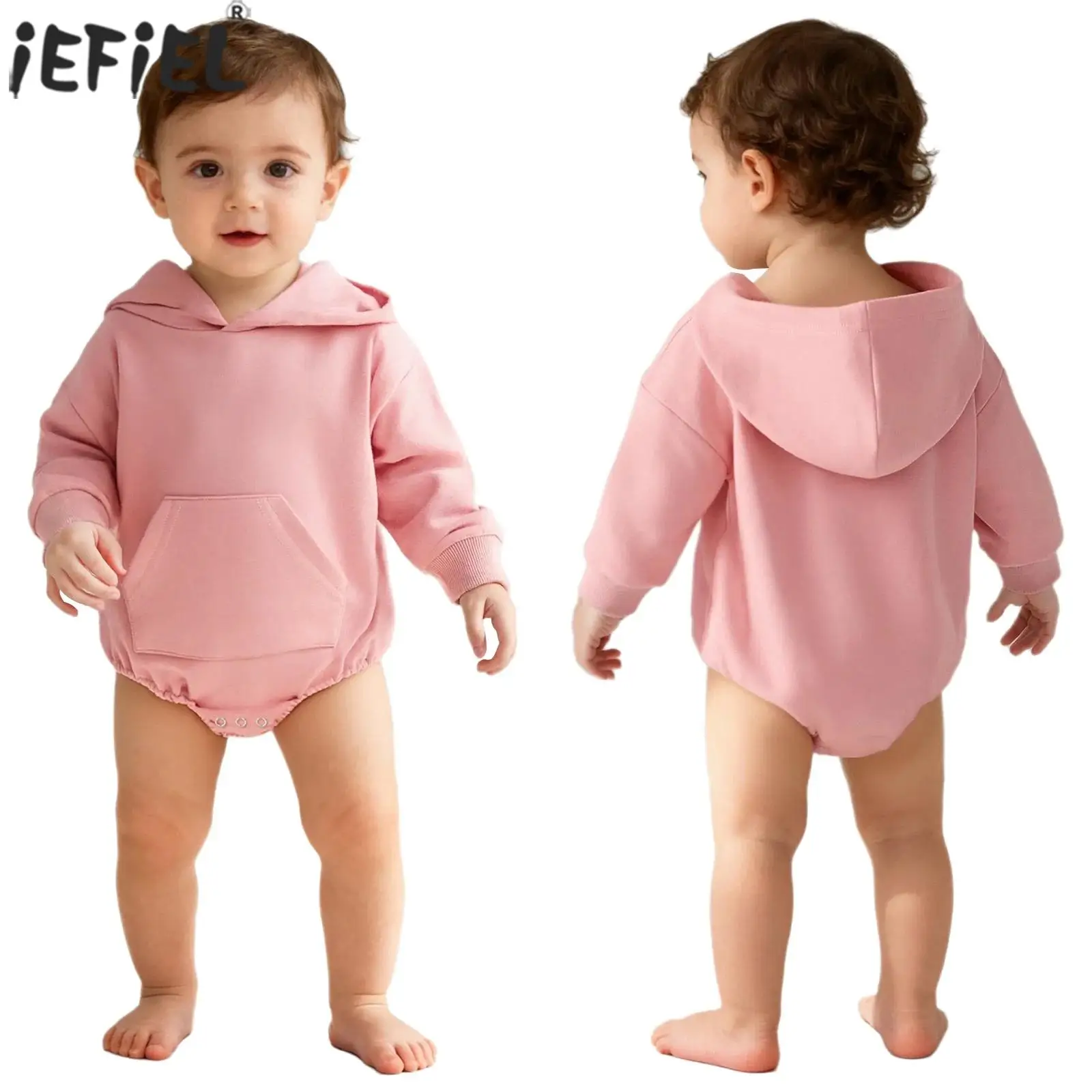Newborn Baby Boys Girls Hooded Sweatshirt Casual Long Sleeve Solid Romper with Pocket Infant Clothes Fall Winter Spring Outfits