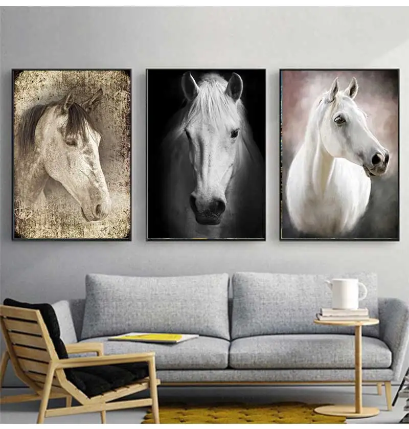Modern Animal White Horse Cute Canvas Poster Wall Aesthetic Picture Living Room Bedroom Print Oil Painting Decoration