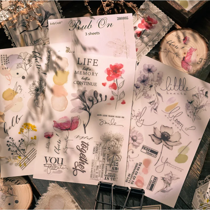 

Vintage Scrapbooking Plant Flower Rub-On Stickers Junk Journal Craft Supplies Hobby Transfer Stickers Stationery