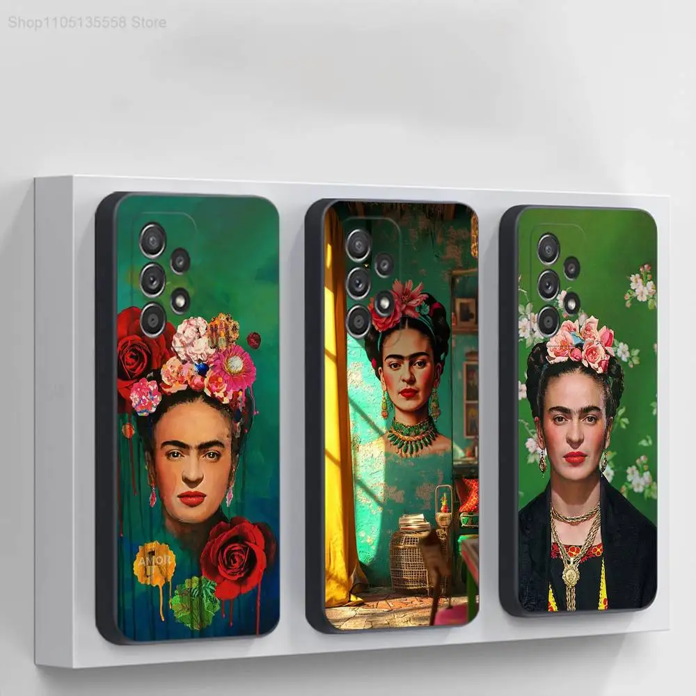 F-Frida-s K-Kahlo-g Art Funda de teléfono para Samsung S 25,24,23,22,30,21,10,9,Ultra,Plus,Lite,FE,4,5G Funda blanda negra
