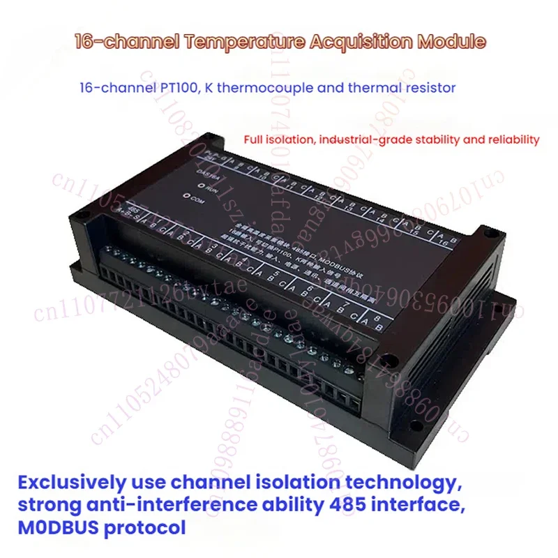 16-channel Temperature Acquisition Module Pt100, K Thermocouple Thermal Resistor Dual-purpose RS485 Interface MODBUS Protocol